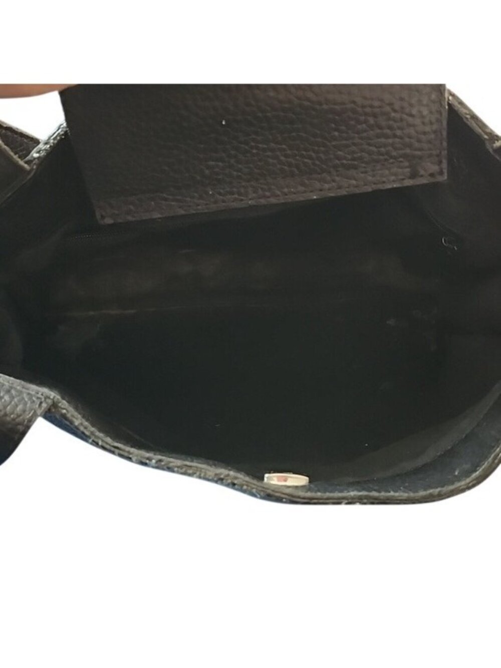 Liz Claiborne Black Pebbled Leather Shoulder Bag W OOAK Playful Kitten Artwork - Picture 5 of 7